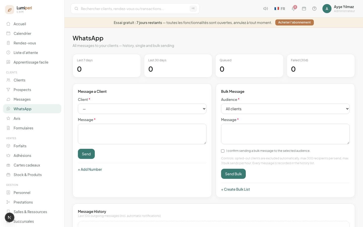 Flux de messages WhatsApp