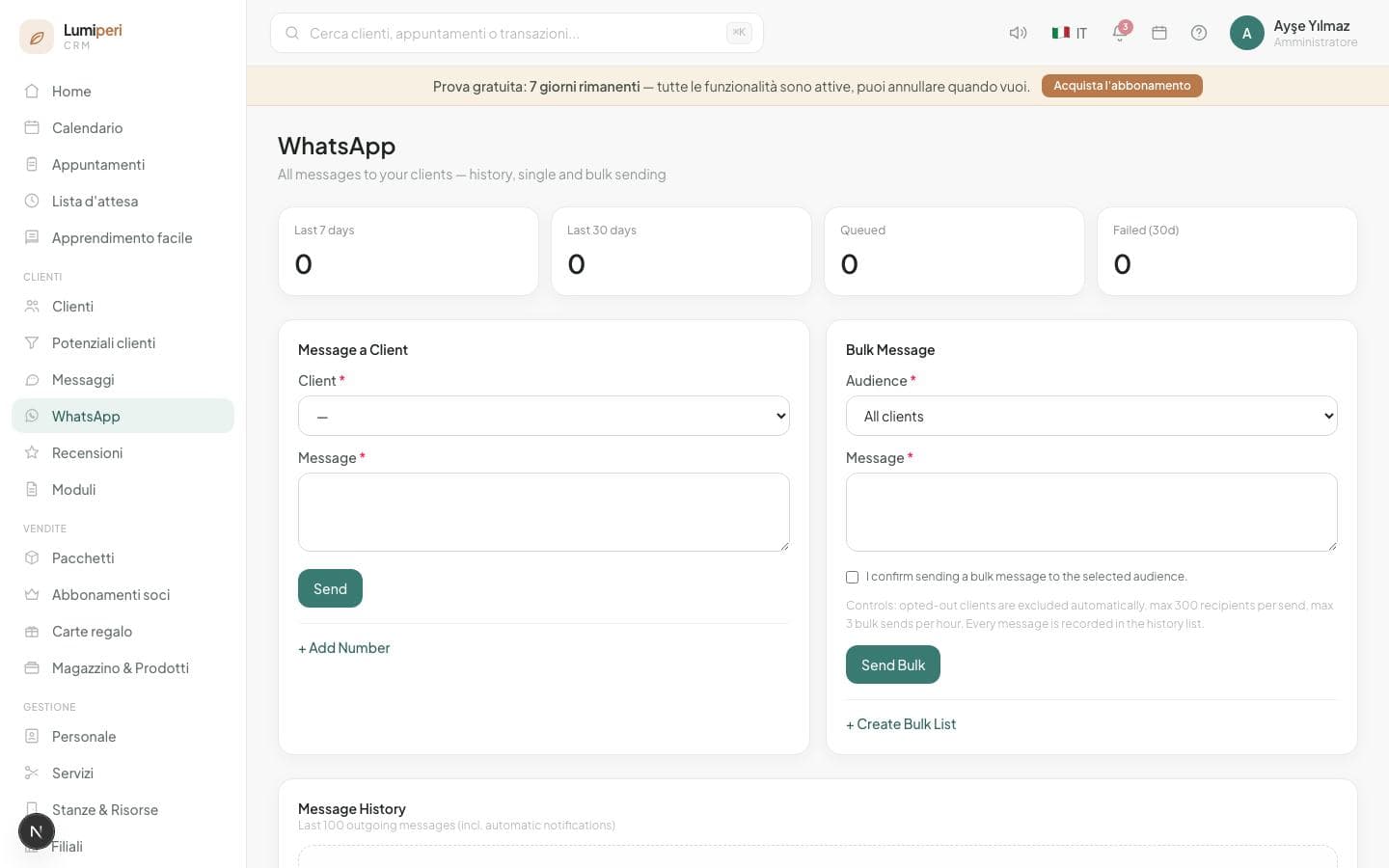 Flusso messaggi WhatsApp